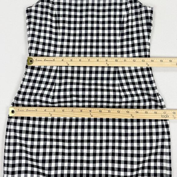 J Crew Women's Sweetheart Gingham Sheath Dress Size 2 Black White Linen Blend - Picture 14 of 16